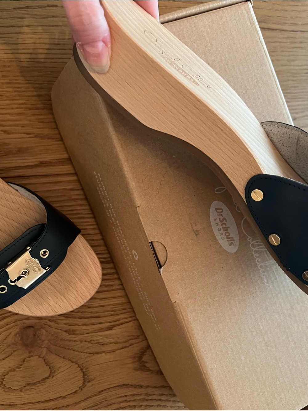 Dr. Scholl's navy the original icon   Leather Slide Mules wood summer adjustable - Picture 8 of 12
